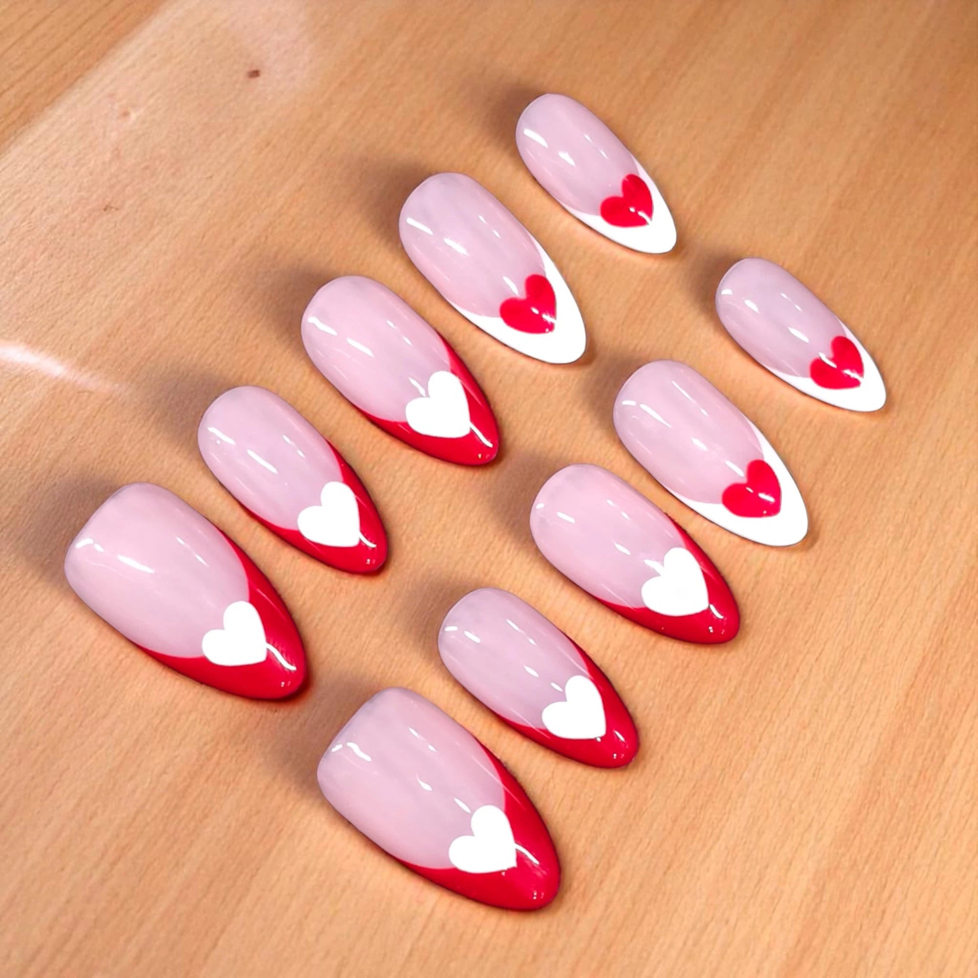 LoveStruck Tips 💖 – Red Heart French False Nails