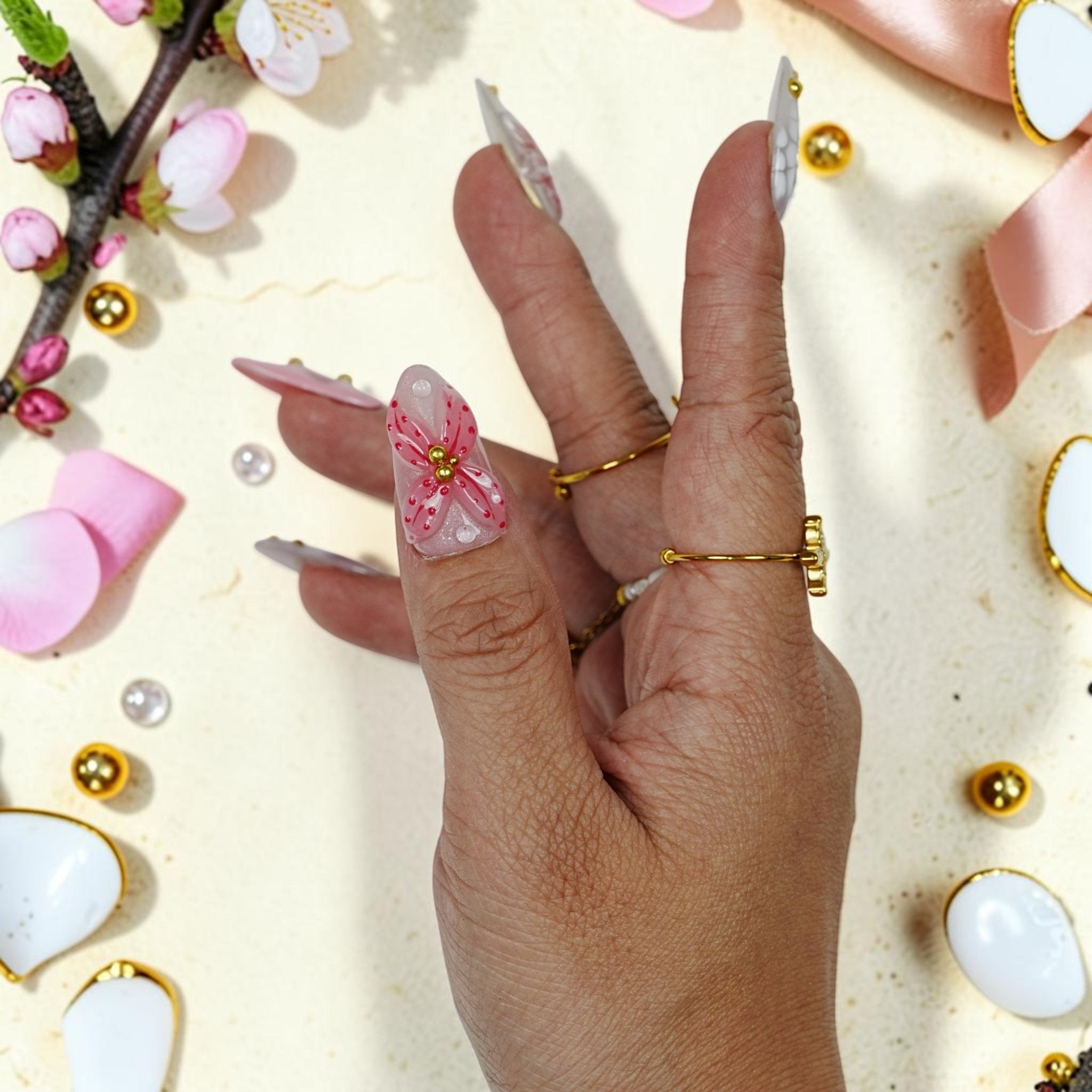 DSC00031 pink and lilac fairy press on nails with 3D butterfly wings