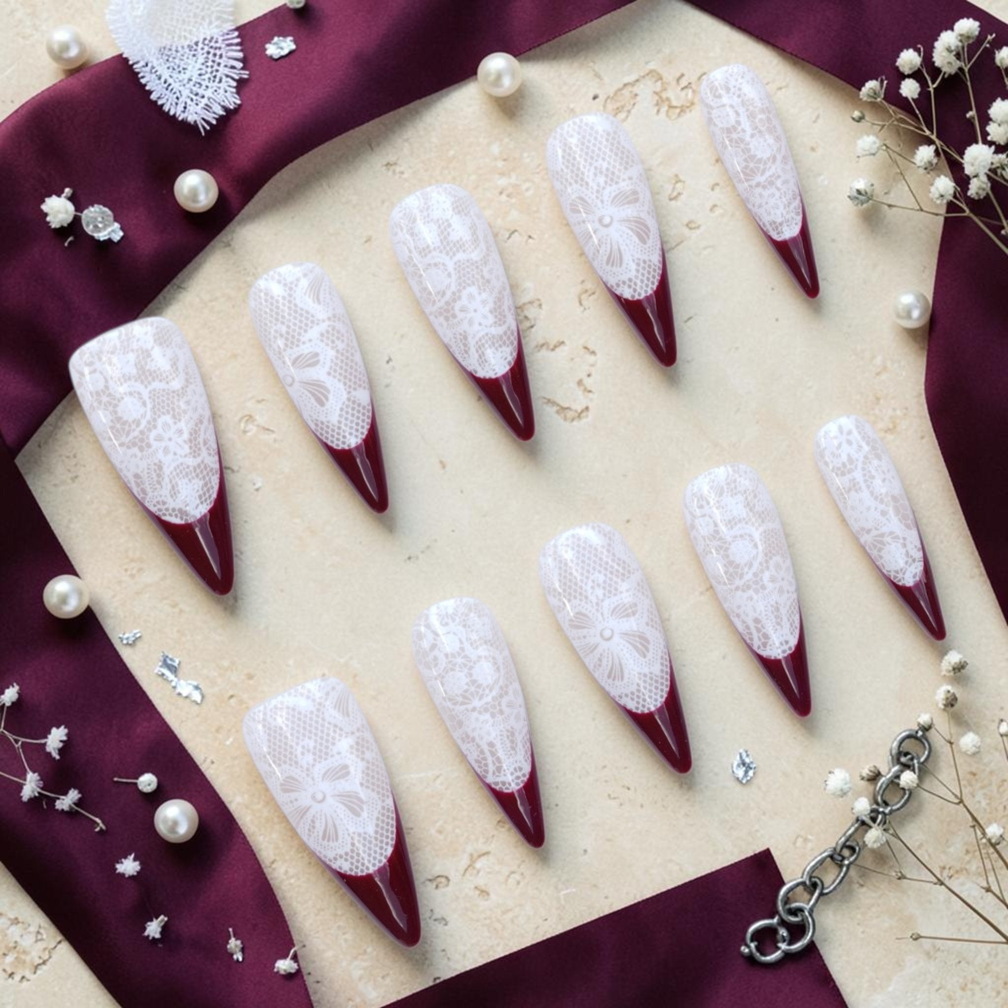 Wine Red Press On Nails