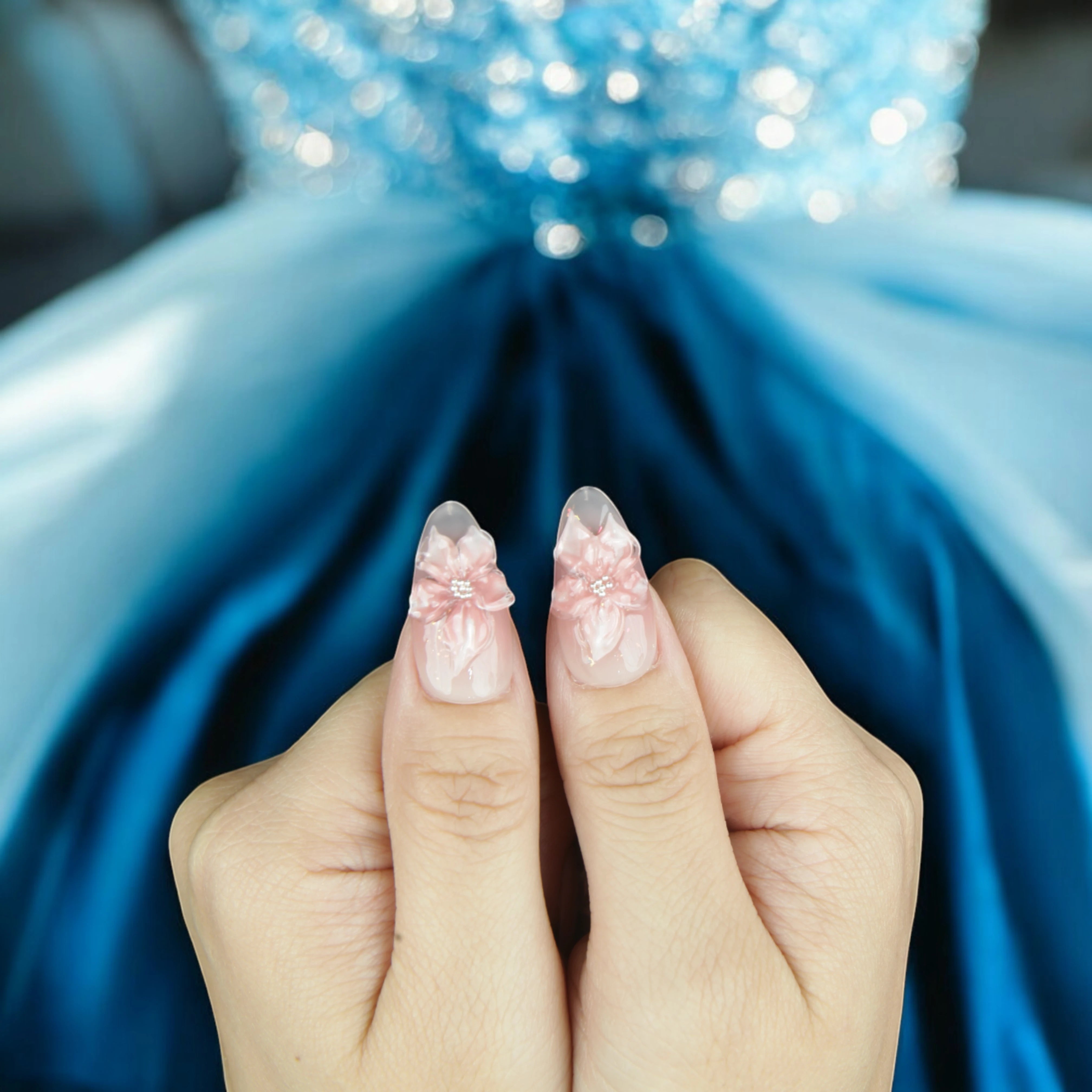 Blush Bloom Press On Nails – 3D Floral Elegance in Soft Pink 🌸✨