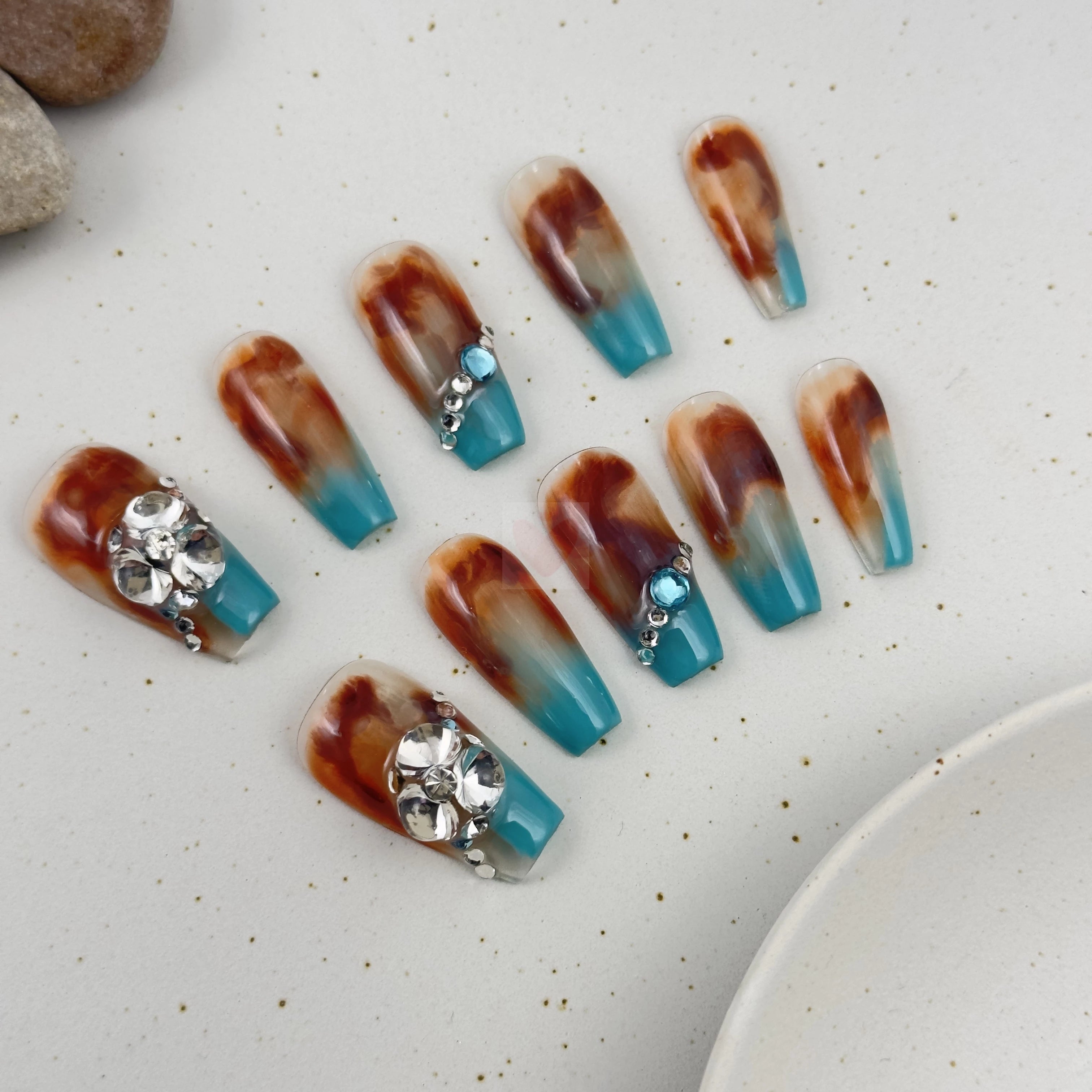 Marble Teal Tips - Dress For Nails - Press On Nails