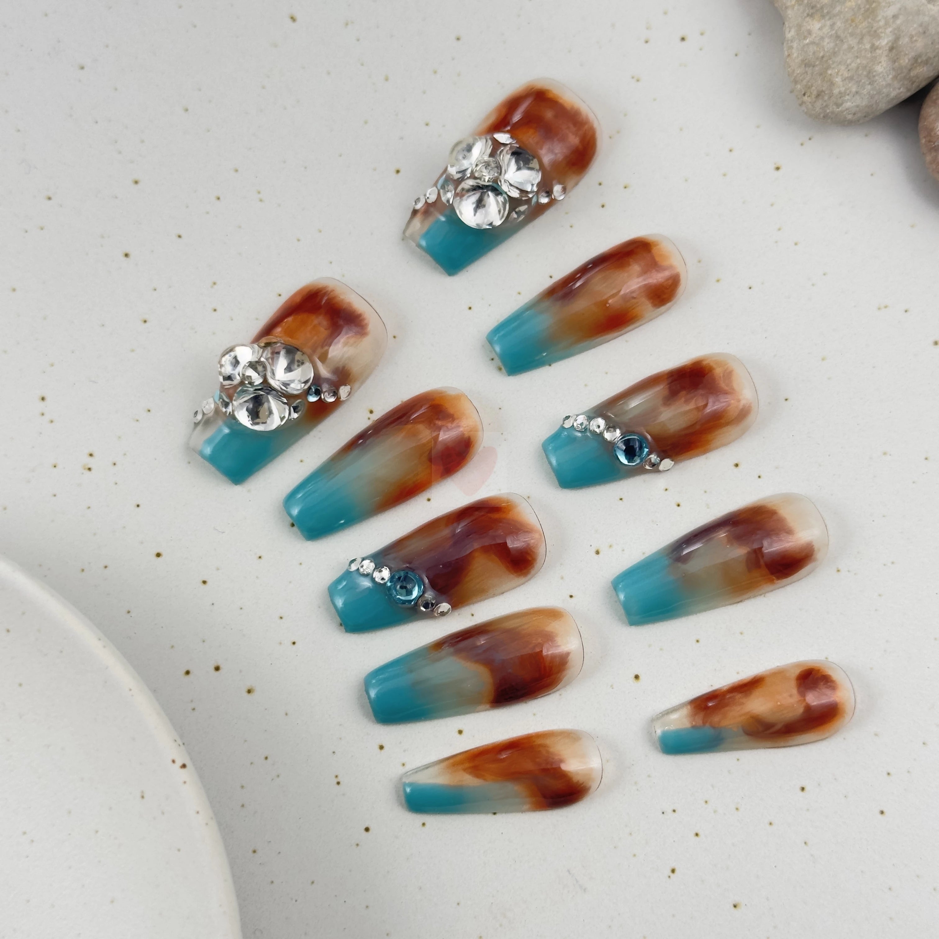 Marble Teal Tips - Dress For Nails - Press On Nails