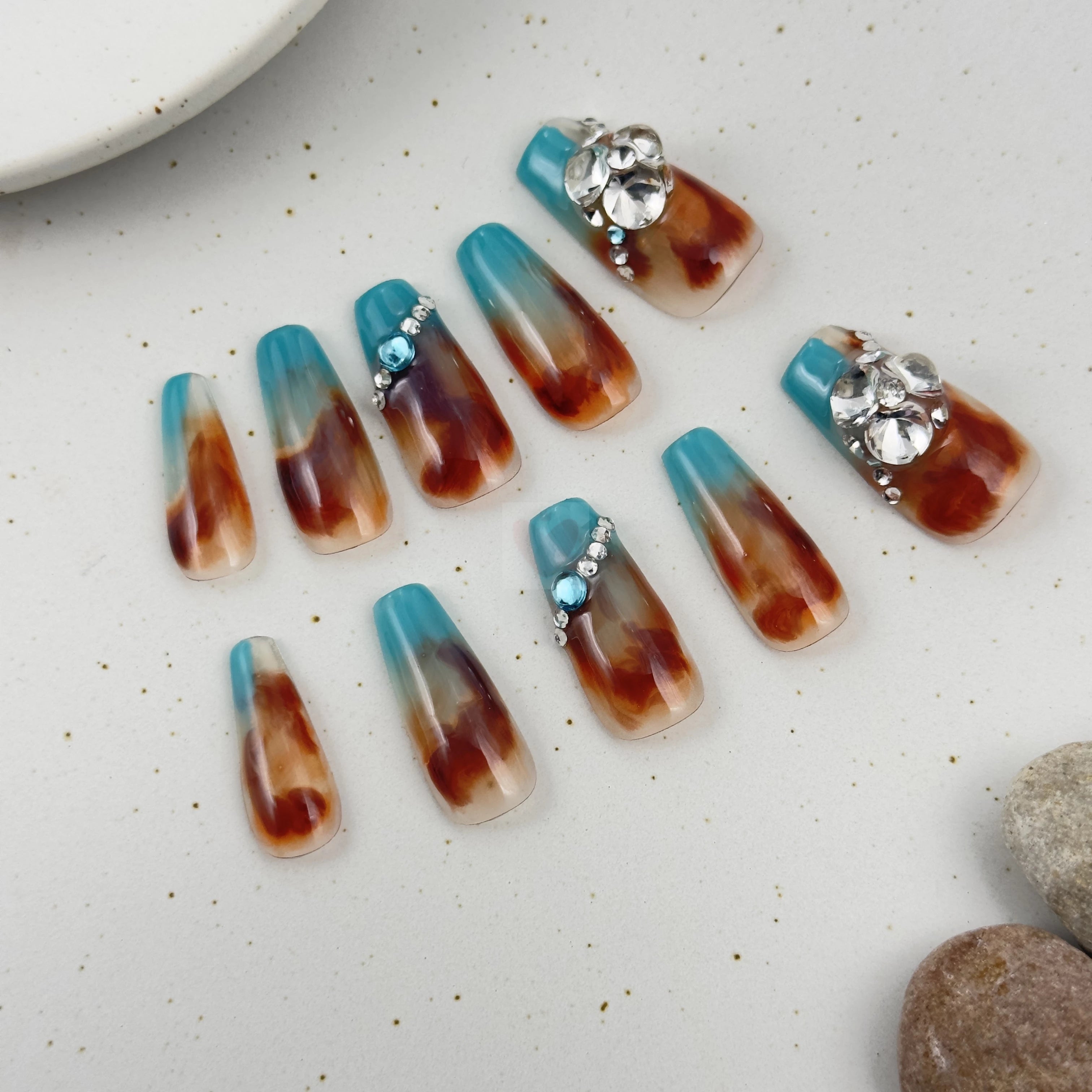 Marble Teal Tips - Dress For Nails - Press On Nails