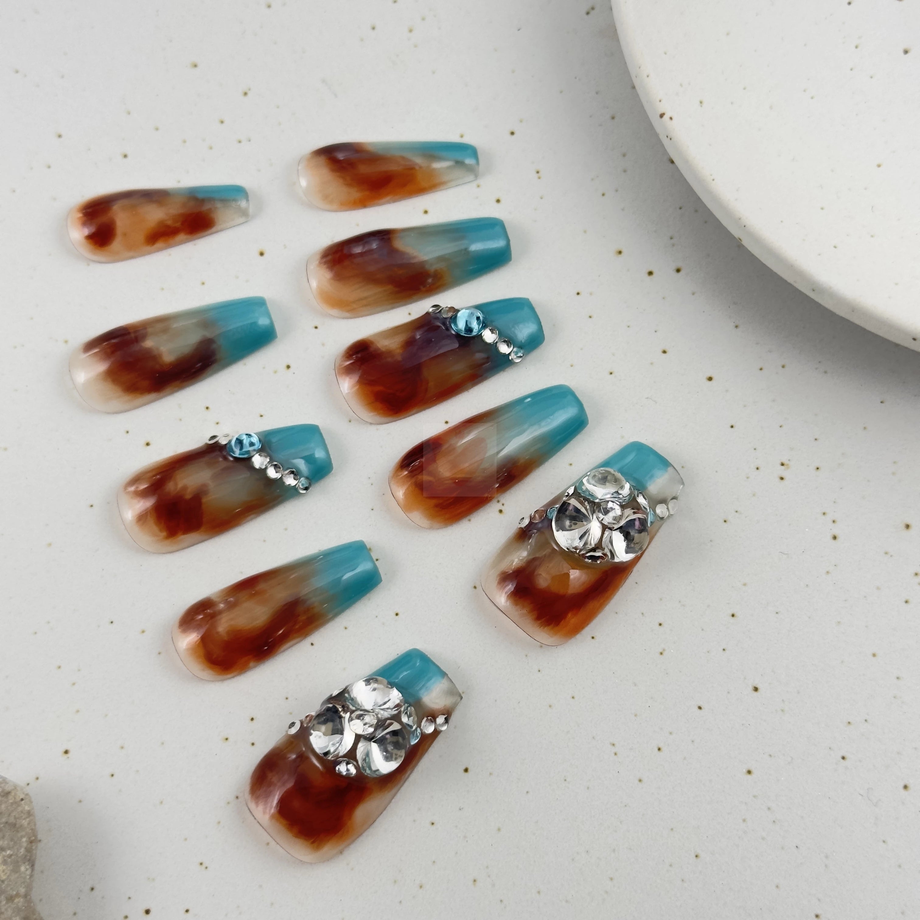 Marble Teal Tips - Dress For Nails - Press On Nails