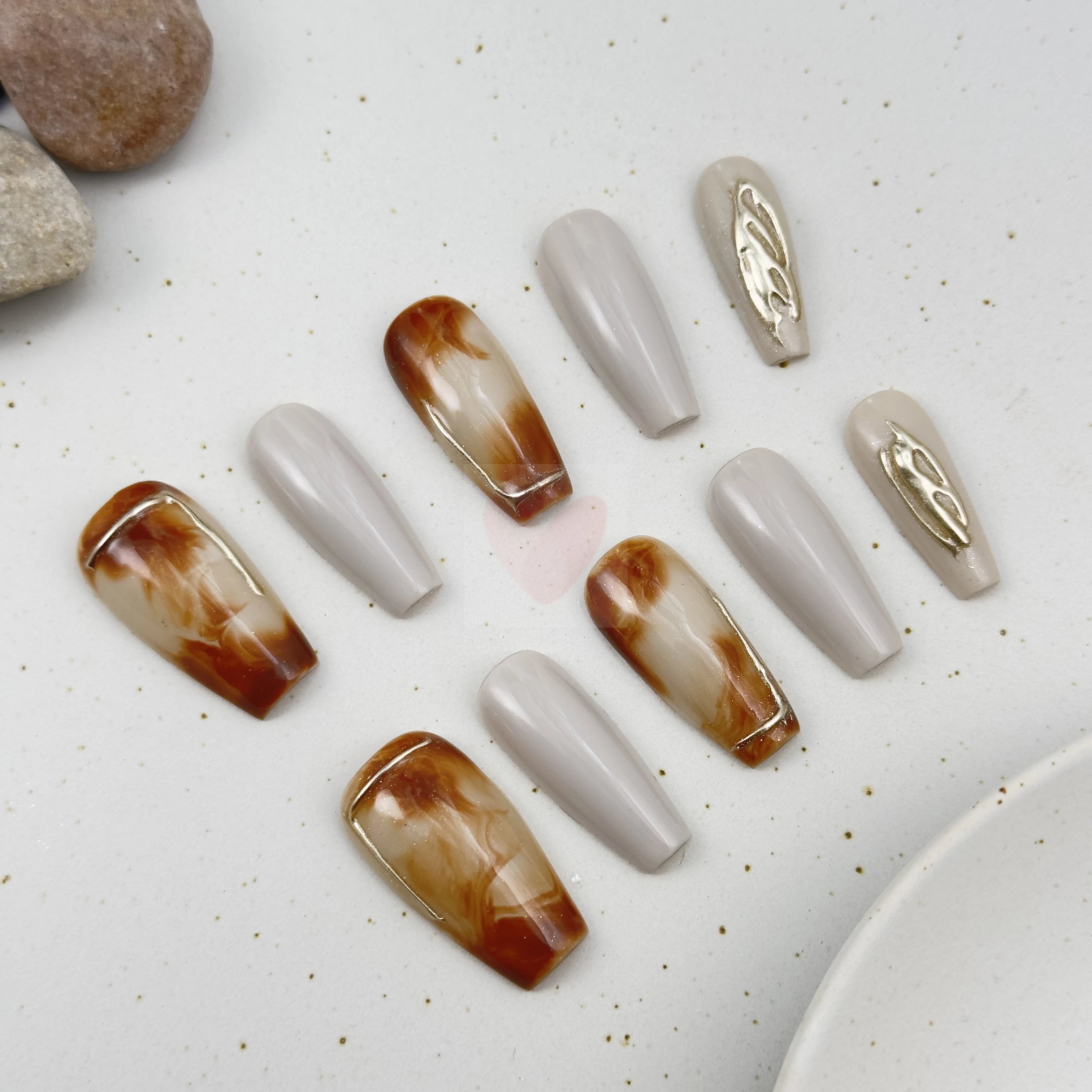 Coffee Marble Gilded - Dress For Nails - Press On Nails