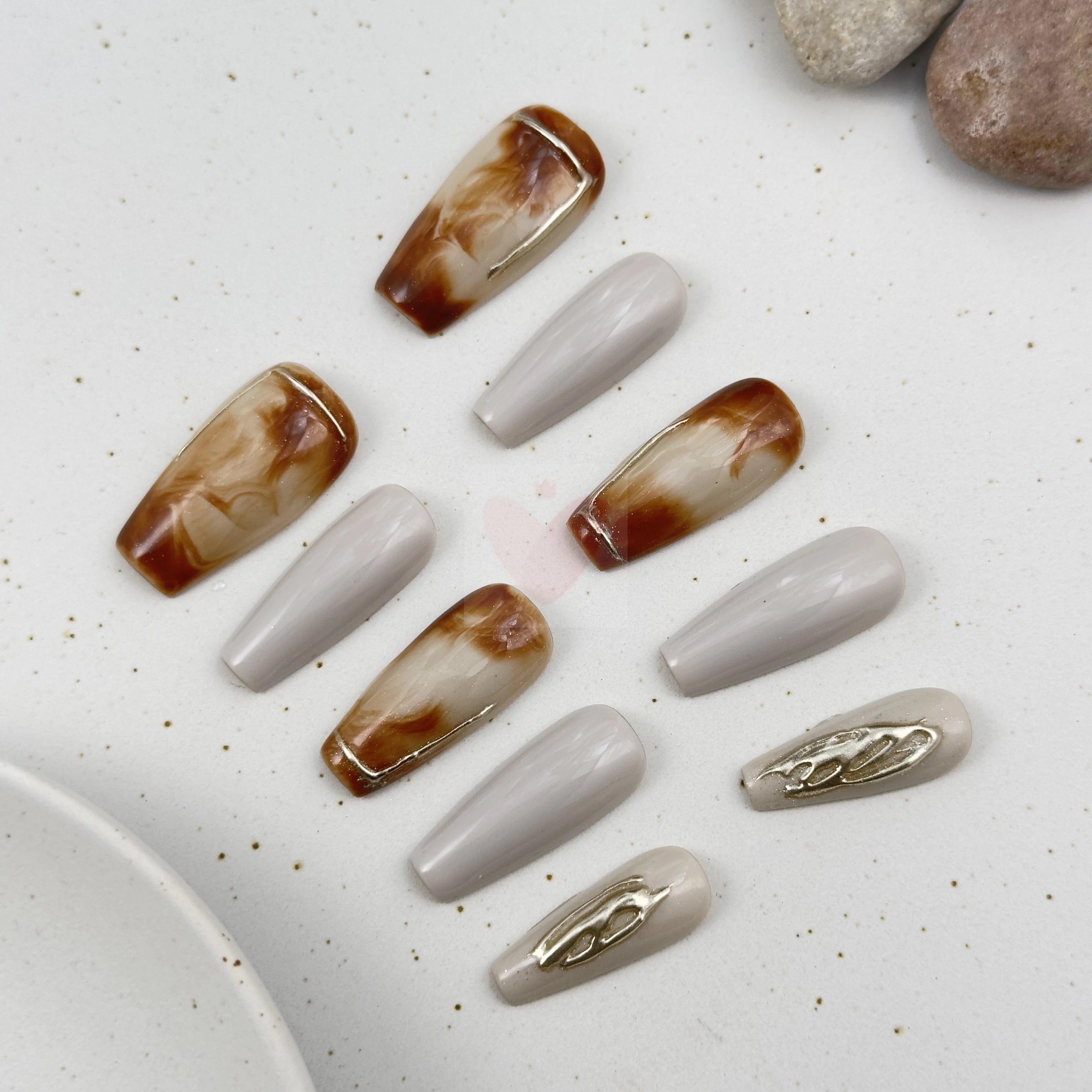 Coffee Marble Gilded - Dress For Nails - Press On Nails