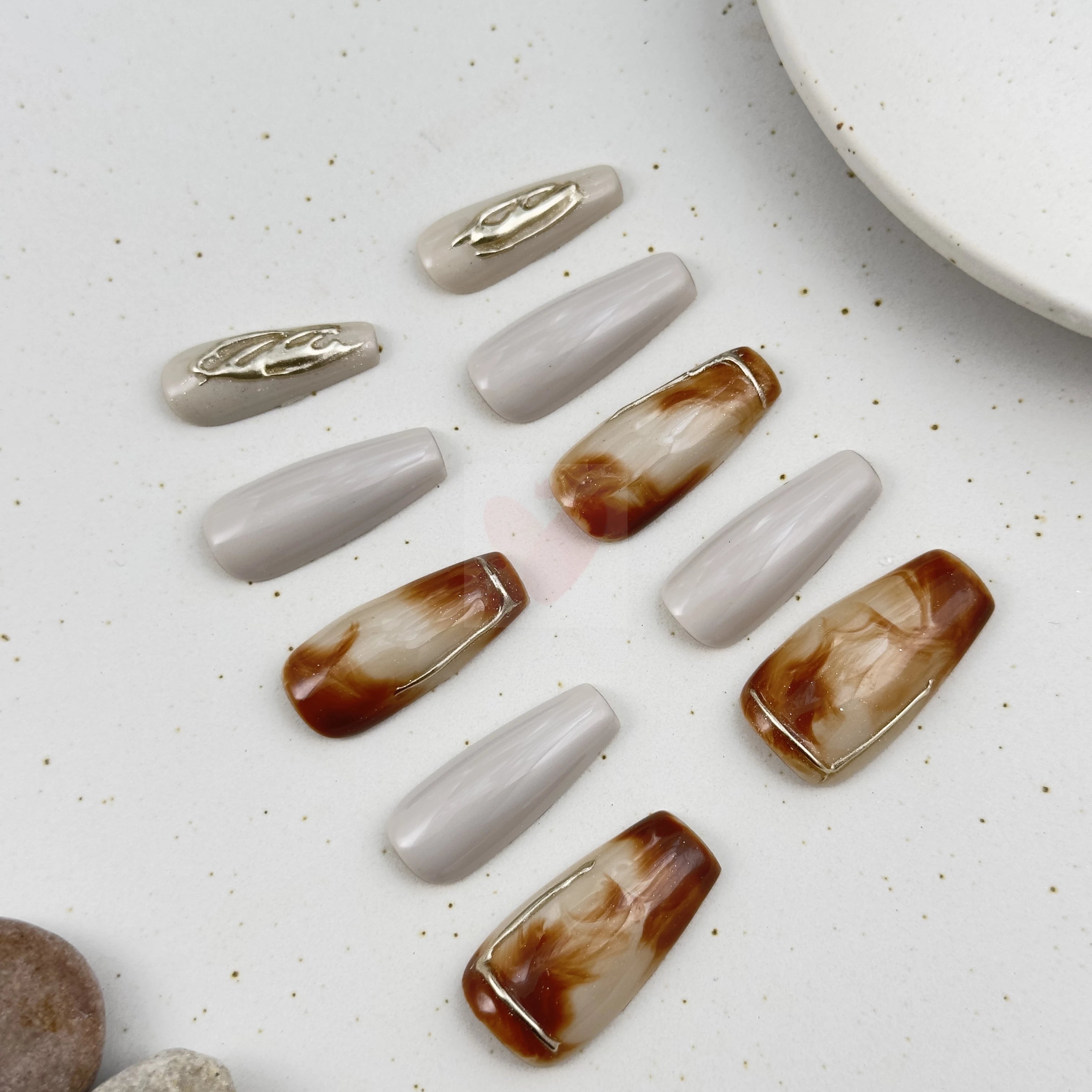 Coffee Marble Gilded - Dress For Nails - Press On Nails