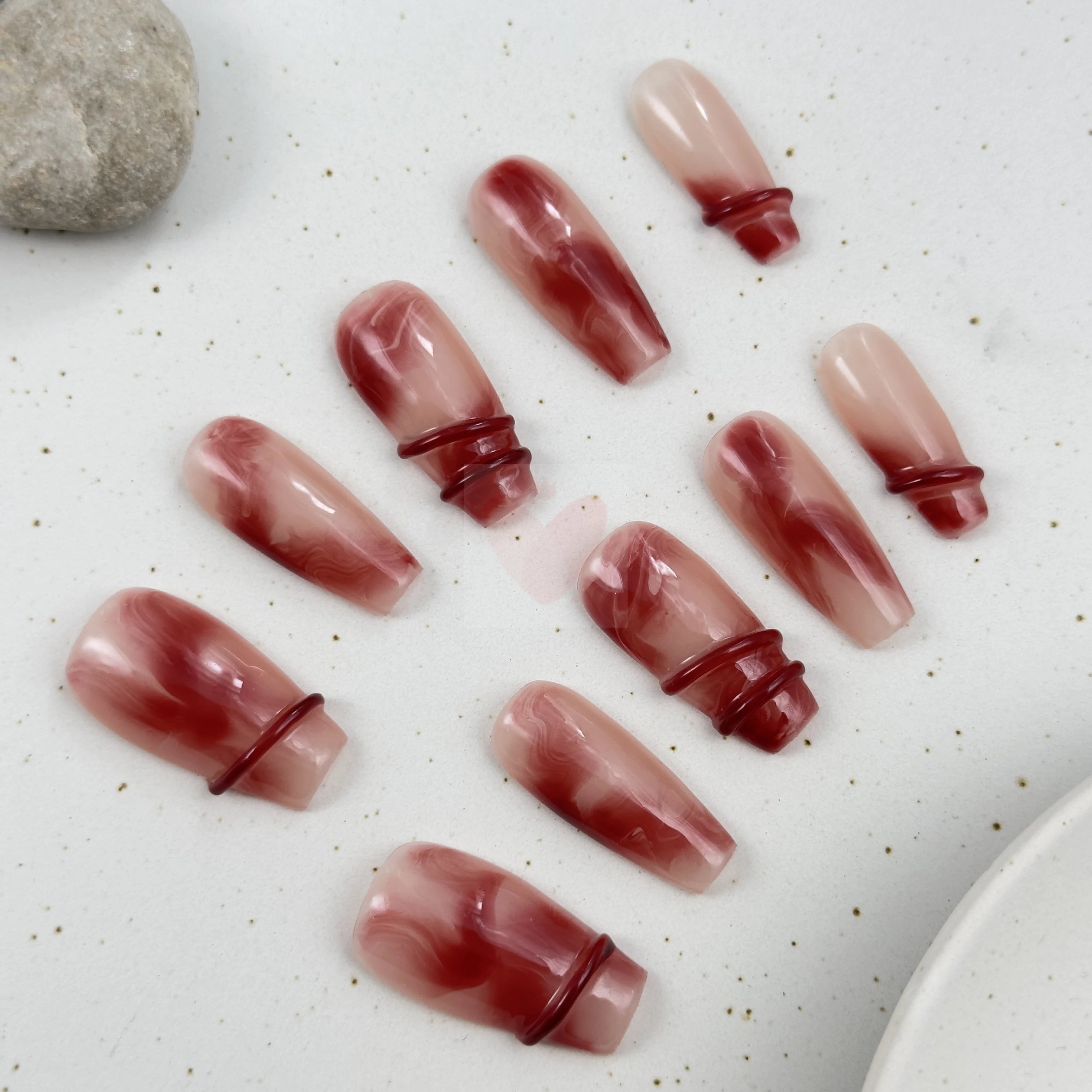 Marble Crimson - Dress For Nails - Press On Nails