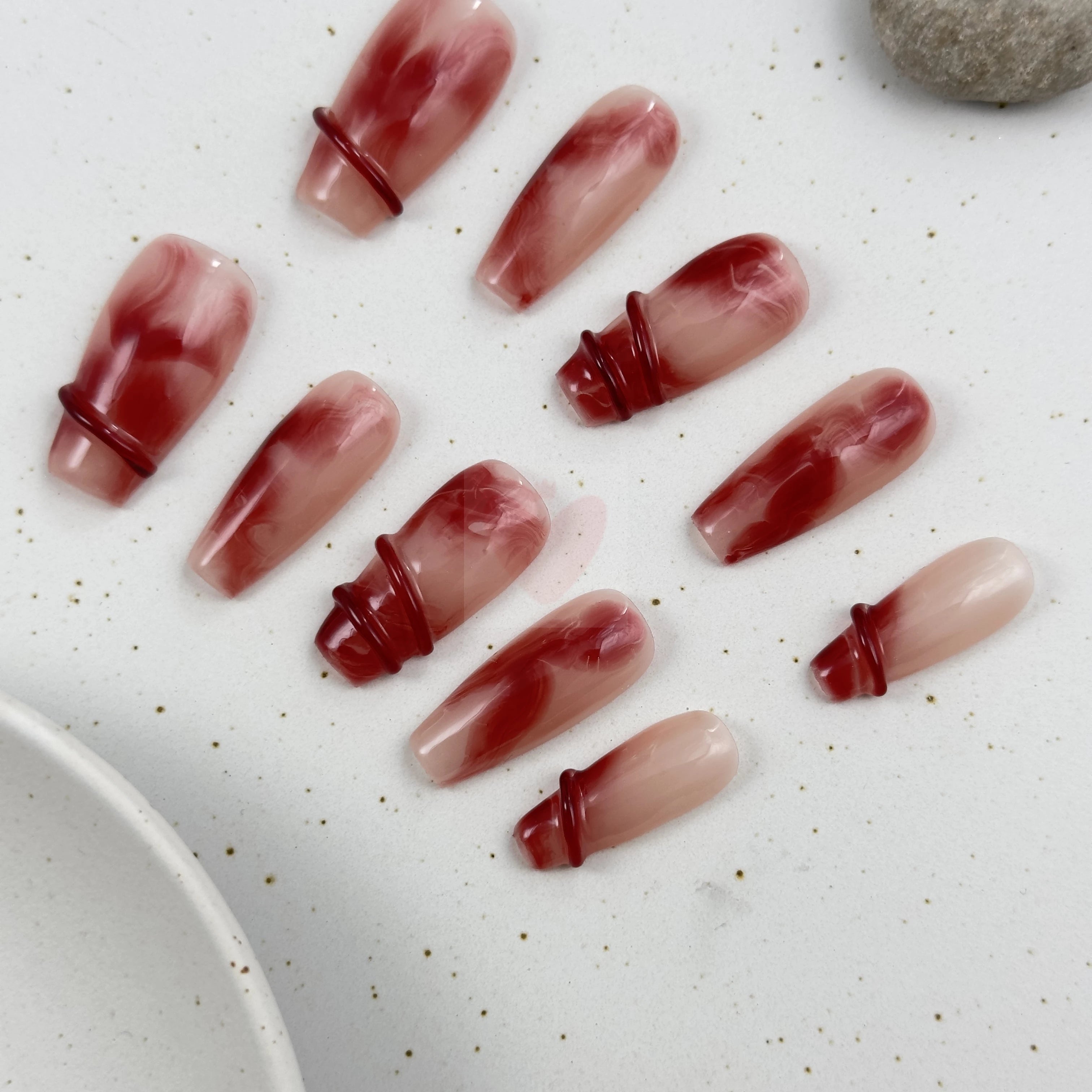 Marble Crimson - Dress For Nails - Press On Nails