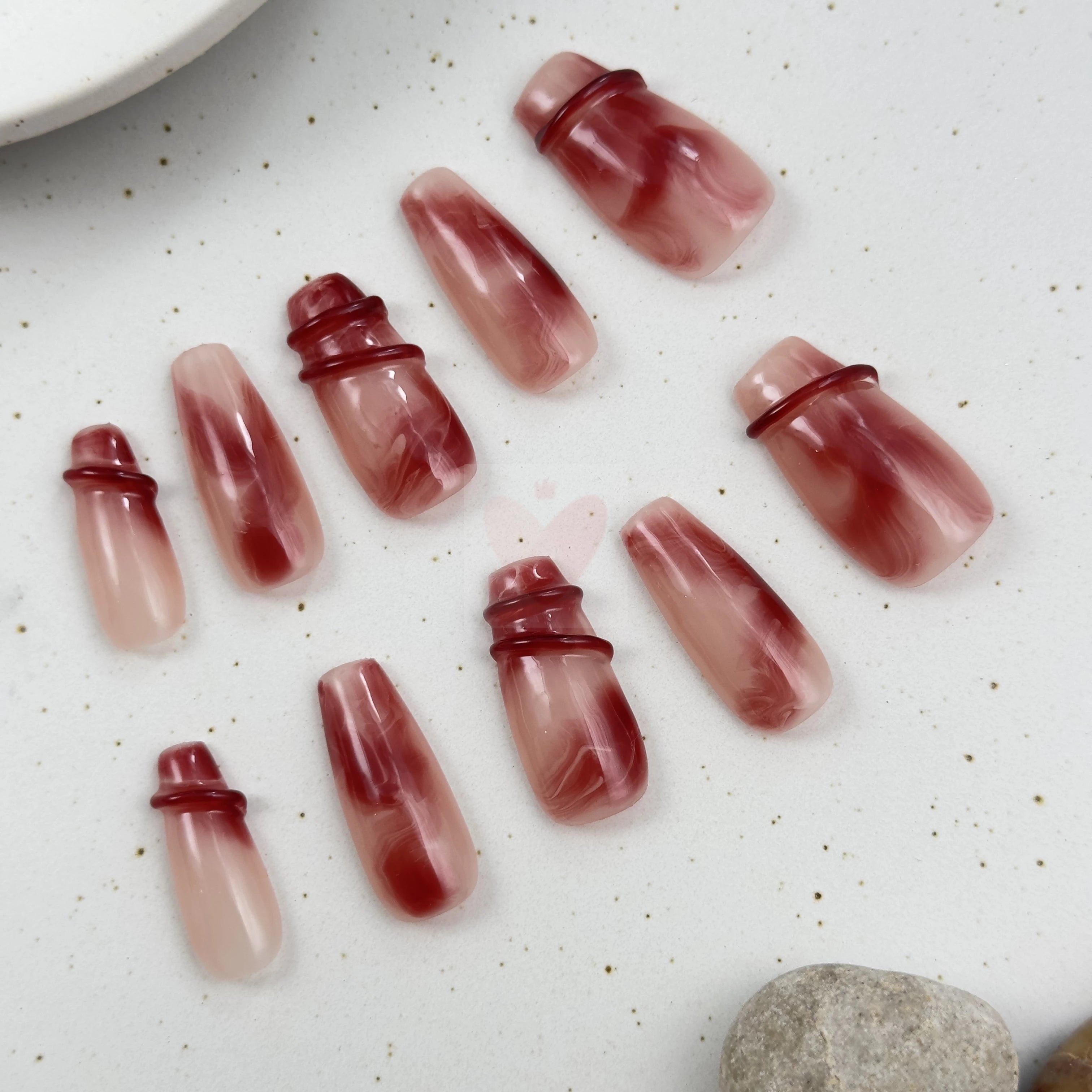 Marble Crimson - Dress For Nails - Press On Nails