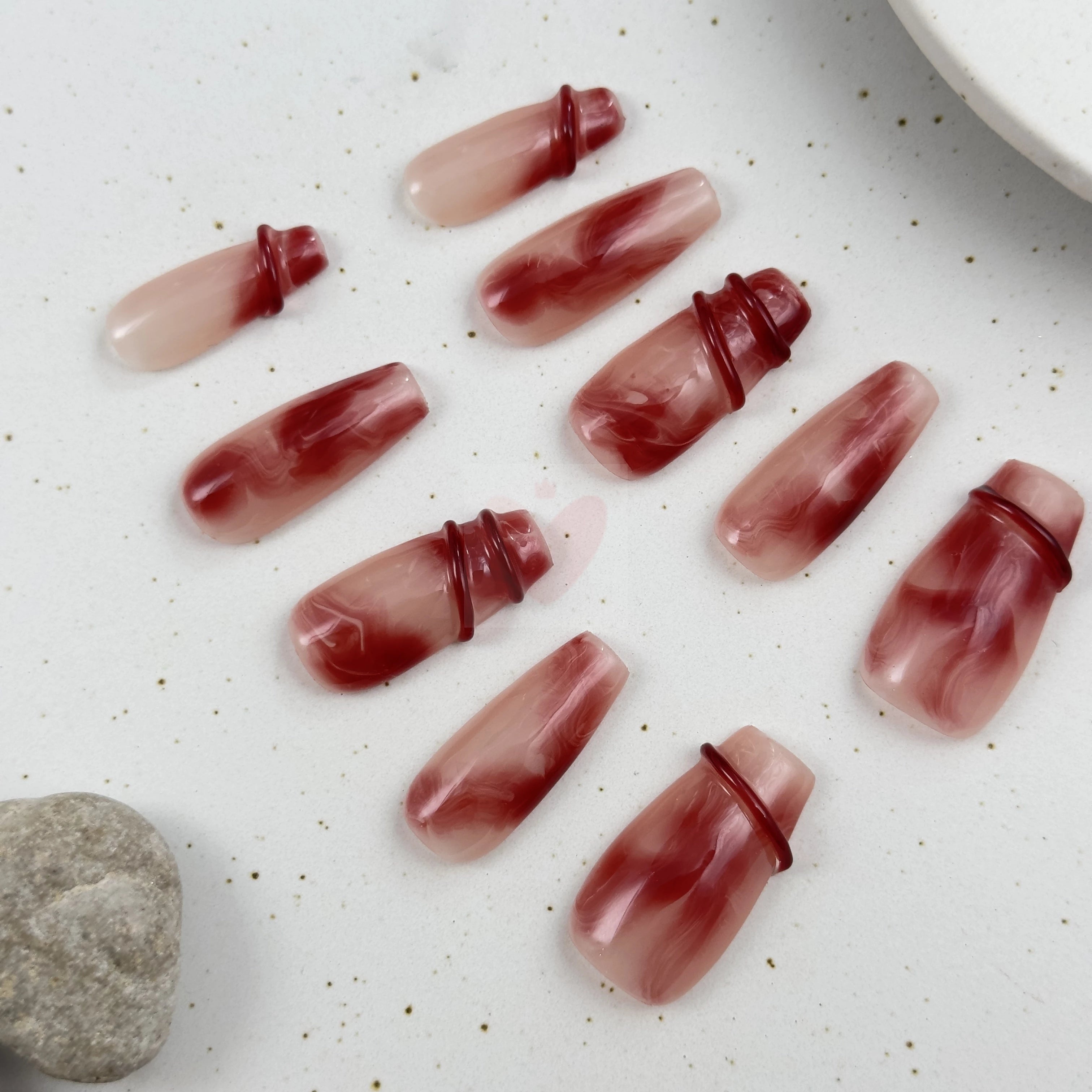 Marble Crimson - Dress For Nails - Press On Nails
