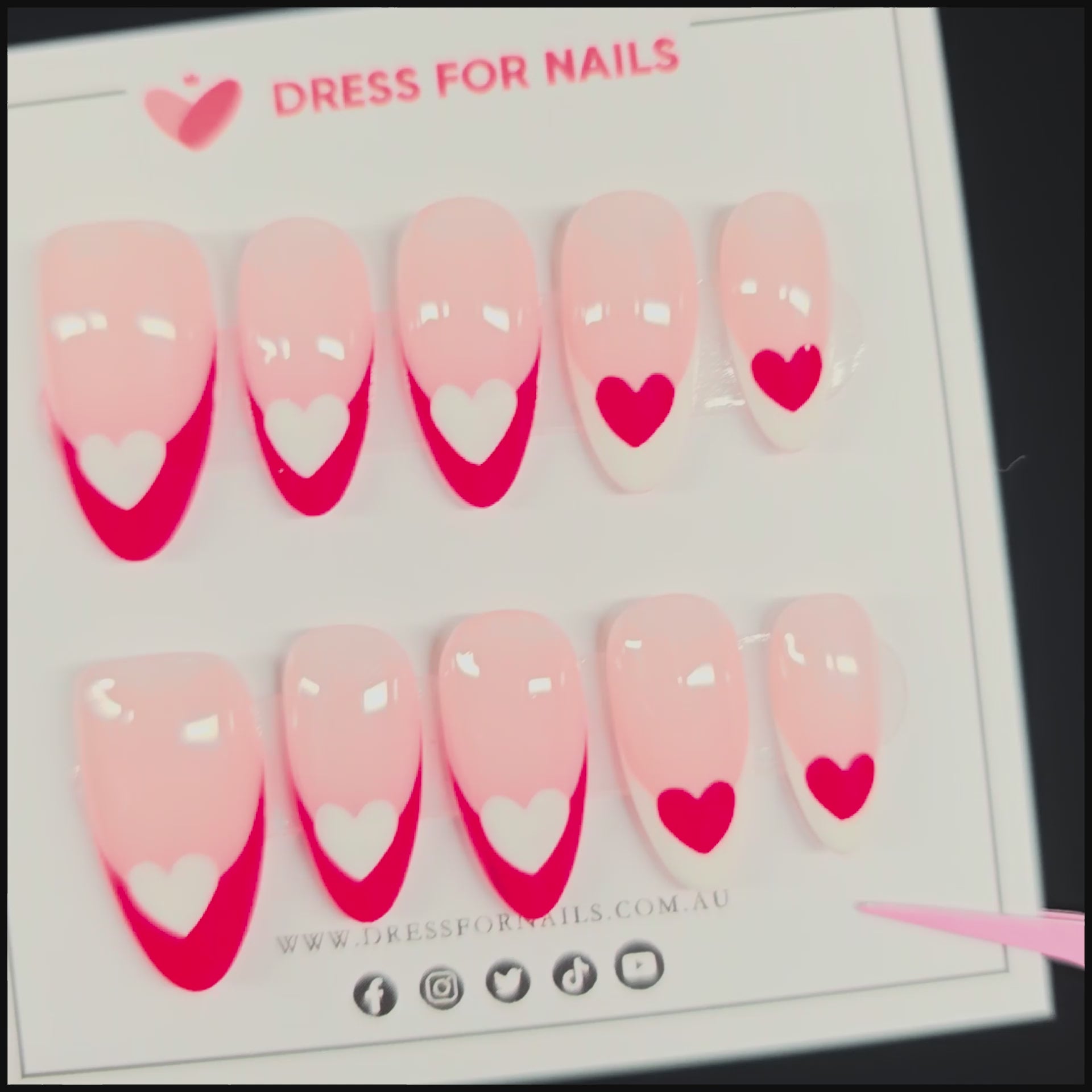 LoveStruck Tips 💖 – Red Heart French False Nails