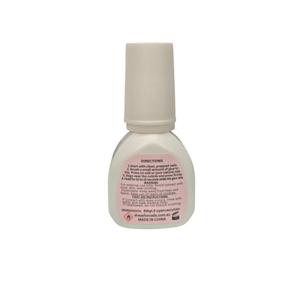 Back label of Advanced Brush-On Nail Glue showing directions, warnings, and ingredient list