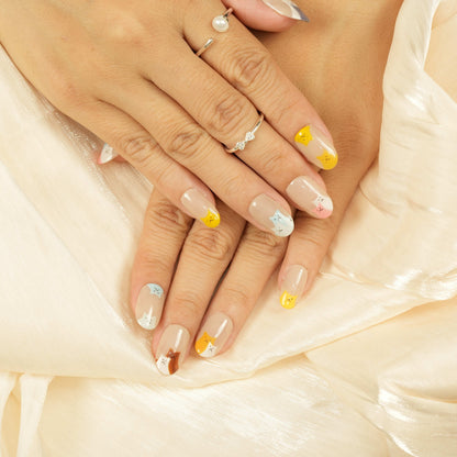 Glue on nails close-up with adorable animal face design