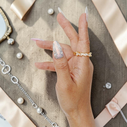 DSC00005 iridescent coquette press on nail with corset lace up and pearls