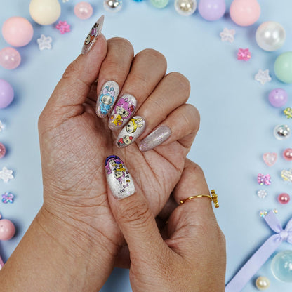 DSC00015 cute character press on nails with a kawaii bunny cartoon on glitter