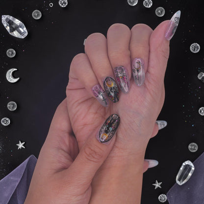 DSC00020 anime press on nails with a crescent moon wand, bows and star glitter