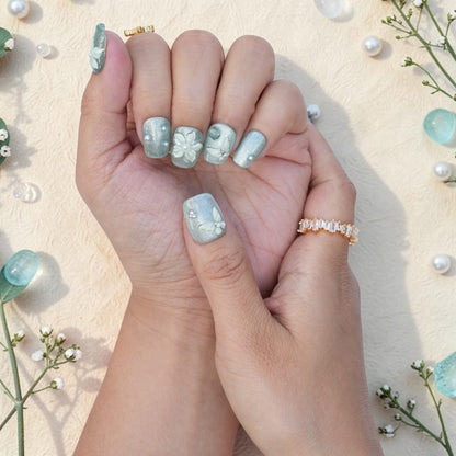 DSC00025 short square sage green cat eye press on nails with pearl accents