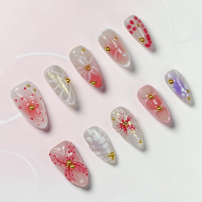 DSC00029 fairy press on nails full set with 3D butterfly wings blossoms and jelly petals laid flat