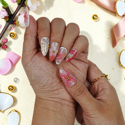 DSC00033 dreamy fairy press on nails with 3D wings and blossoms on a spring flat lay