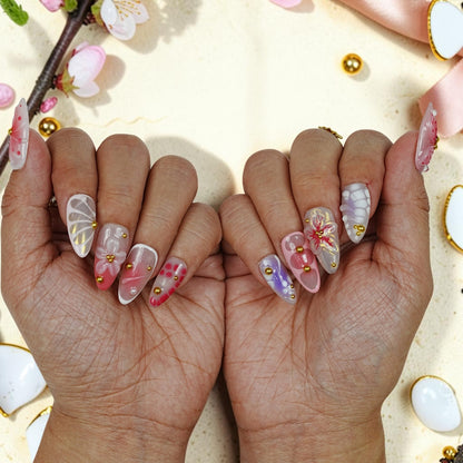 DSC00038 close up of fairy press on nails with a 3D lily and butterfly wing