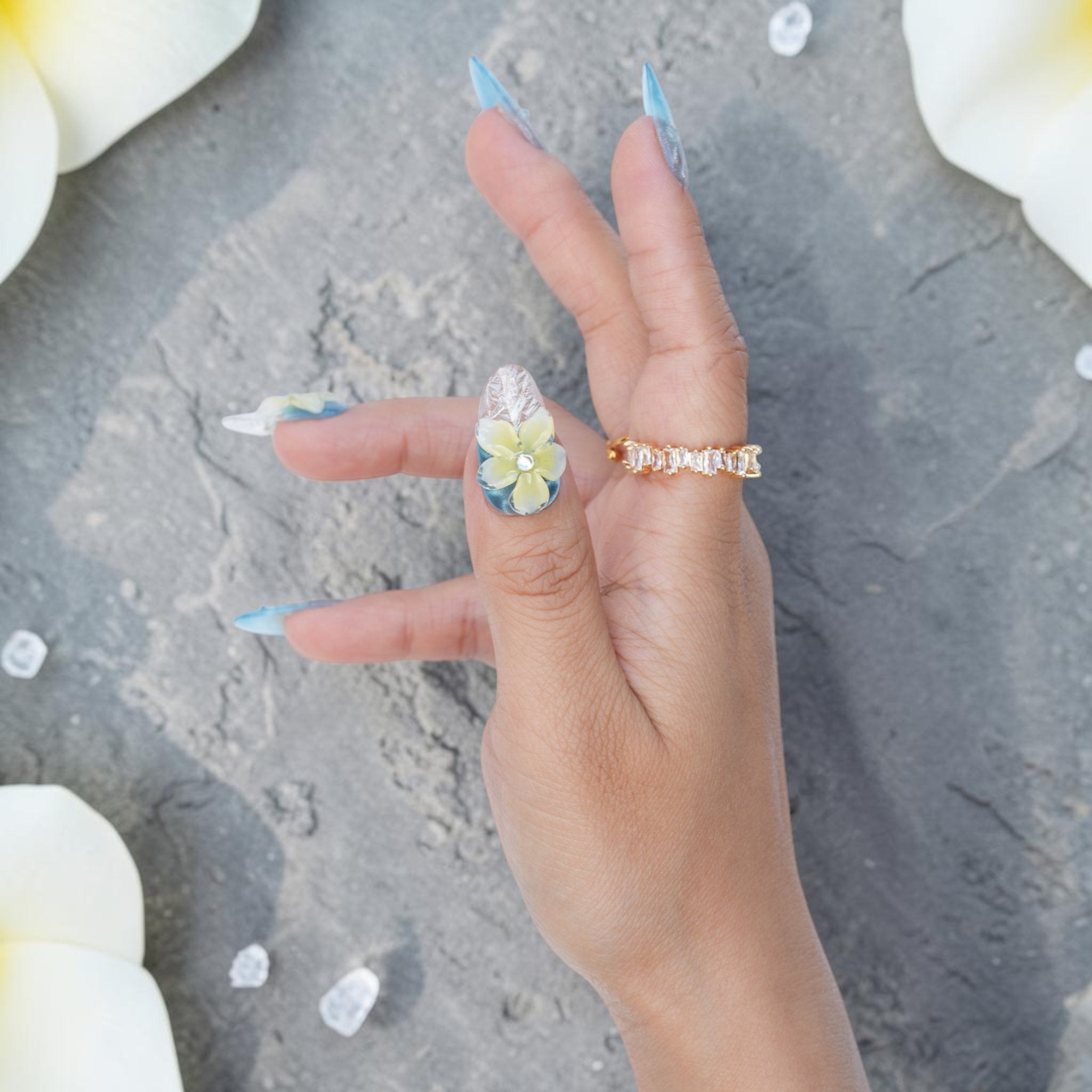 DSC00039 tropical frangipani press on nails with magnetic cat eye shimmer