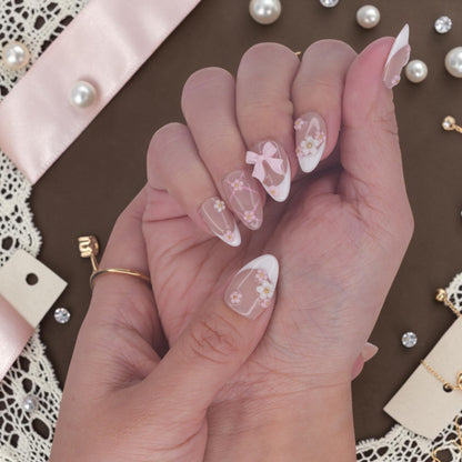 DSC00061 bridal bow press on nails with 3D bows, flowers and pink lattice