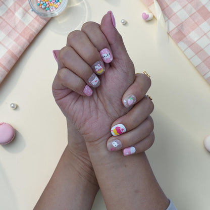 Sugar Kitten cute cat press on nails set on both hands in pink and white