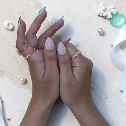 Mint and pearl ocean press on nails with hand painted starfish and 3D shell