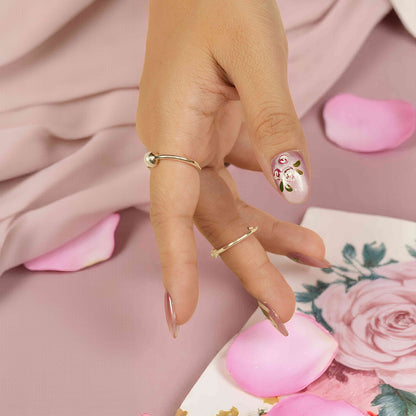  Handcrafted lilac shimmer nails with rose garden theme – reusable press on nails Australia