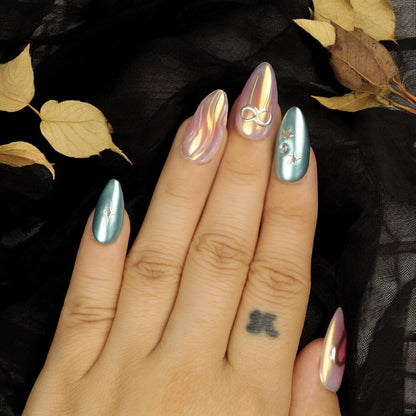 Silver Ribbon Elegance - Dress For Nails - Press On Nails