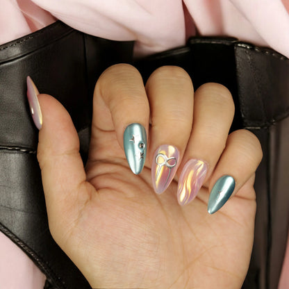 Silver Ribbon Elegance - Dress For Nails - Press On Nails