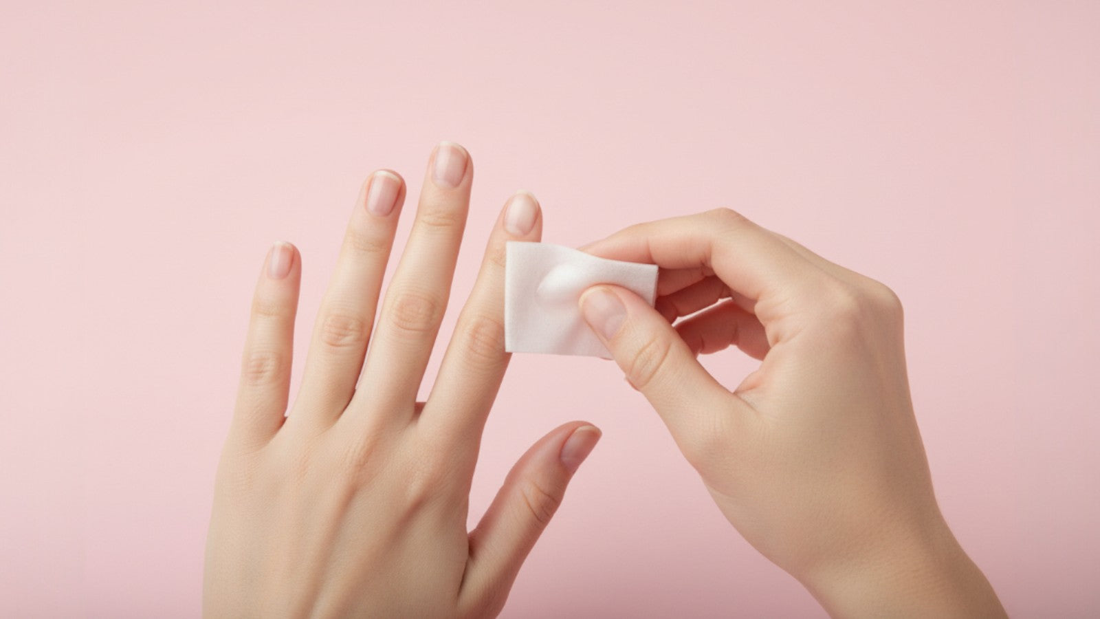 cleaning natural nails with alcohol wipe before applying press on nails