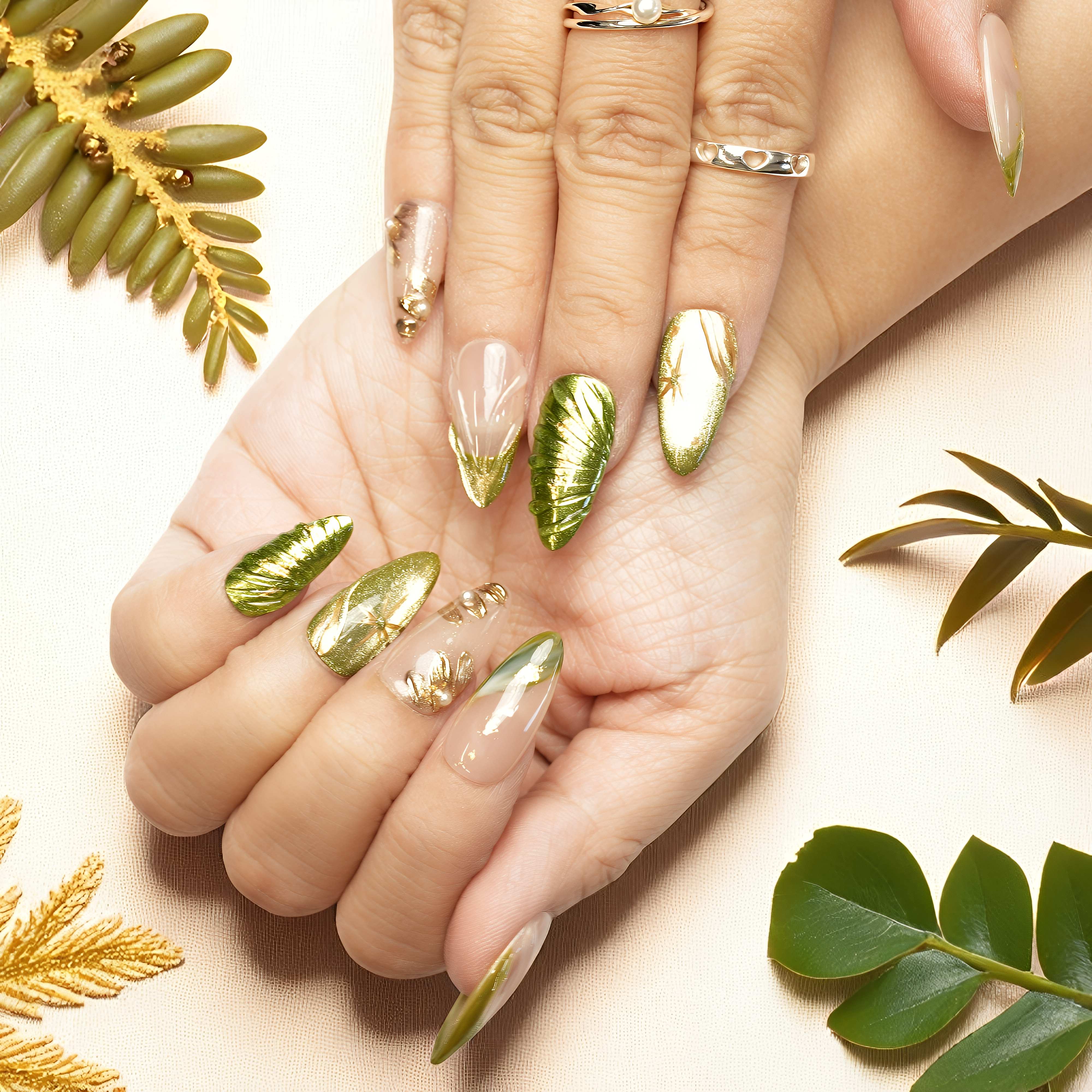 Verdant Luxe Press On Nails Green Gold Glam | Glue Store Dress For Nails Verdant Luxe Press On Nails Green Gold Glam | Glue Store Dress For Nails