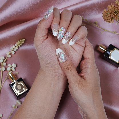 Gallery of nails in delicate pastel hues – Blooming Mist handmade stick on nail set
