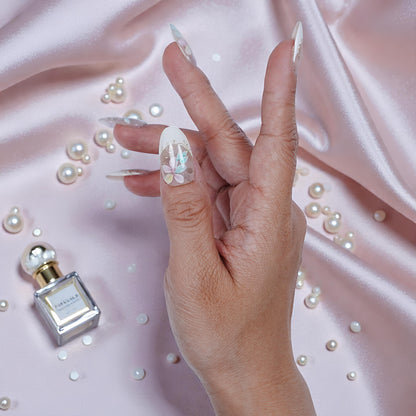 Reusable stick on nails with hand-painted floral designs – Blooming Mist
