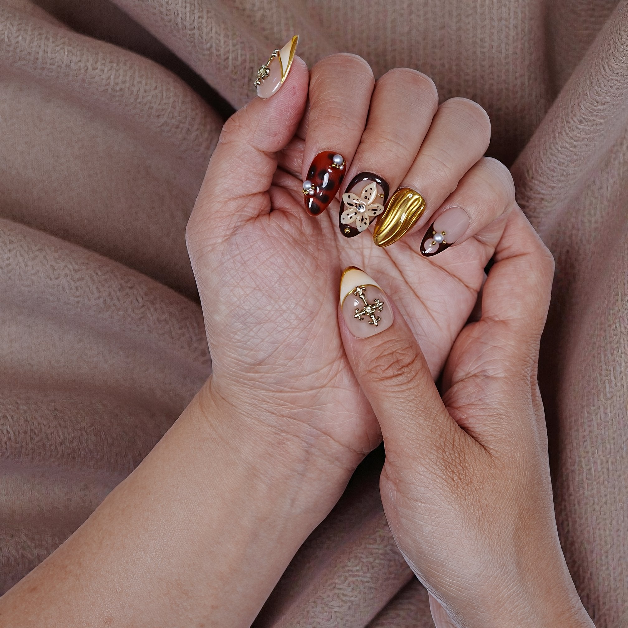 Handcrafted luxury press on nails styled for formal occasions