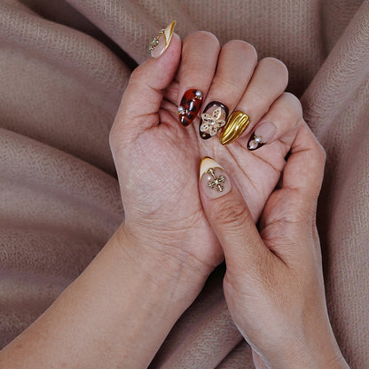 Handcrafted luxury press on nails styled for formal occasions