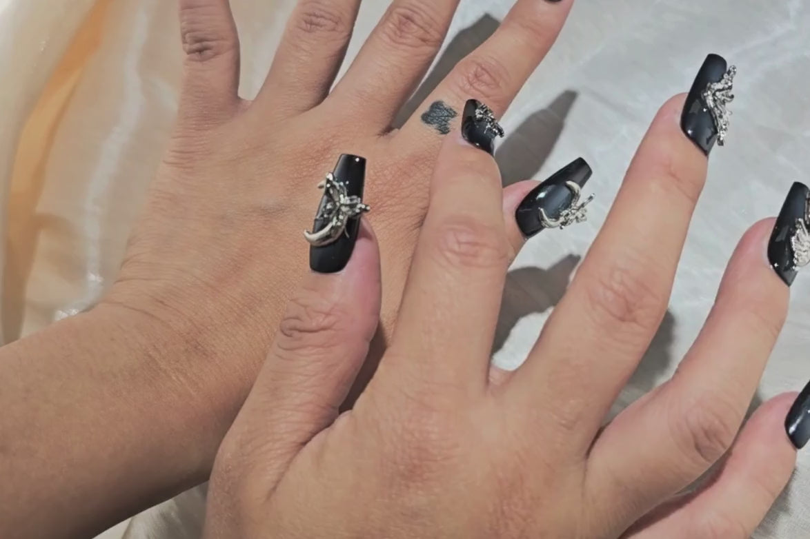 Load video: Reusable handmade press on nails being applied — start your nail collection today with Dress for Nails. Fast delivery Australia, New Zealand, Canada &amp; US